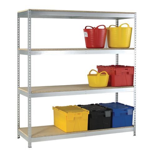 Extra heavy duty boltless galvanised steel shelving with chipboard shelves - 600kg -1800mm wide