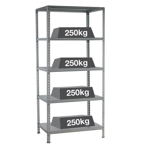 Boltless galvanised steel shelving - up to 250kg - 2000mm high bays