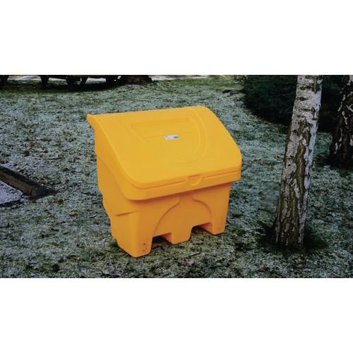 Be prepared for the cold and icy winter months with this winter grit bin. Kept outside your business, you can efficiently de-ice road surfaces, car parks and pedestrian pathways, ensuring they are safe to use. Rota-moulded from heavy duty, durable plastic, it is stackable, therefore multiple bins can be stacked together and stored. The rigid structure made from UV stabilised polyethylene withstands heavy contents and will hold up to 130 litres of salt or sand.