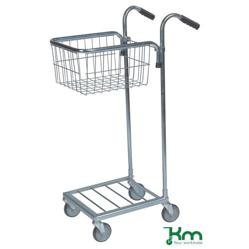 Adjustable mini mail distribution trolley with 1 basket, zinc