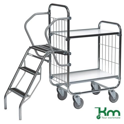 Konga order picking trolleys with retractable steps and 2 shelves