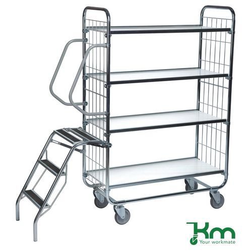 Konga order picking trolleys with retractable steps and 4 shelves