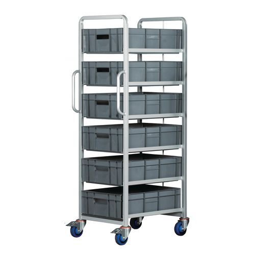 Euro container order picking trolleys with 6 x 170mm tall containers - with brakes
