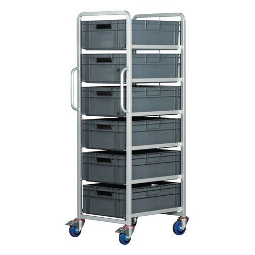 Euro container order picking trolleys with 6  x 200mm tall containers - with brakes