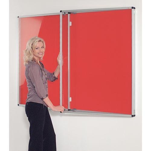 Tamperproof lockable coloured felt office noticeboards - double - red
