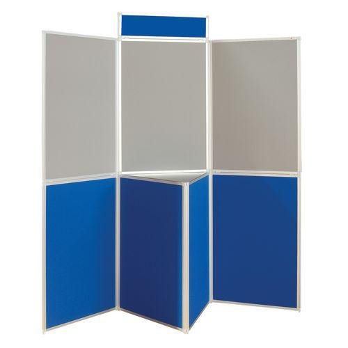 Lightweight folding display panel kit - 7 panel and table top, grey and blue