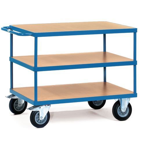 Fetra heavy duty laminated wood shelf trolleys, platform L x W - 1000 x 700mm and three shelves