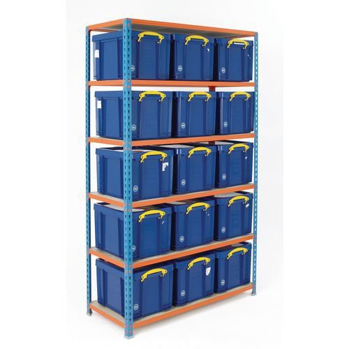 Really Useful Box® boltless steel shelf archive storage with containers- Painted shelving complete with 15 opaque bins