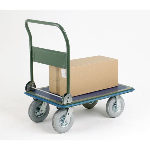 Steel folding platform truck with puncture proof wheels on puncture proof wheels