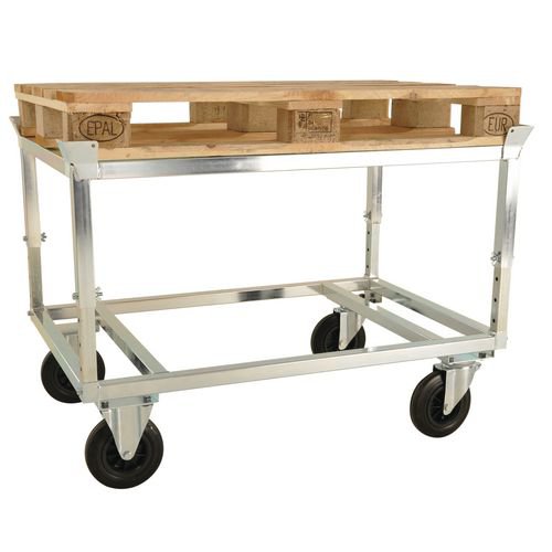 Konga galvanised Euro-pallet dollies, 655 - 835mm adjustable height