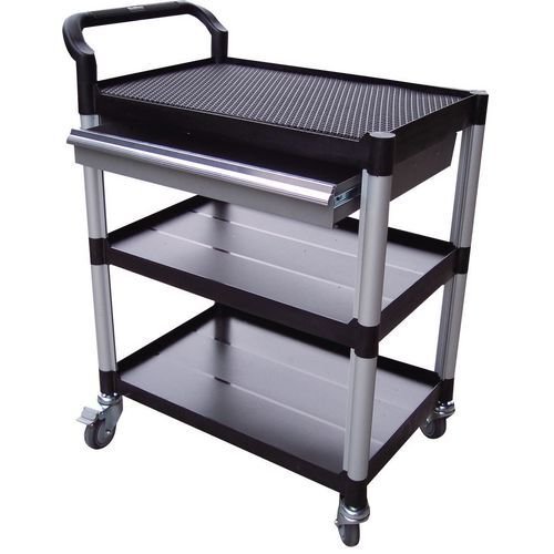 Plastic shelf trolleys with drawers - with 3 shelves and 1 drawer