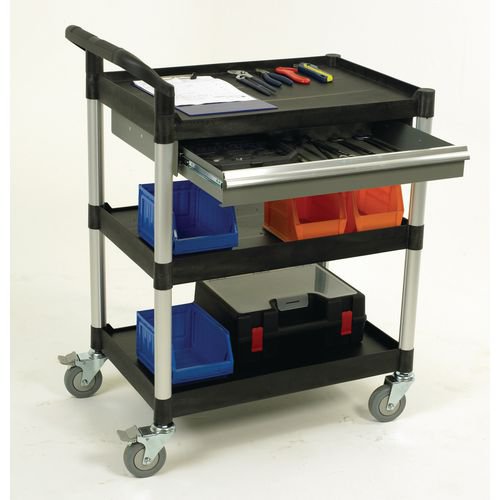 Plastic shelf trolleys with drawers - with 3 shelves and 1 drawer