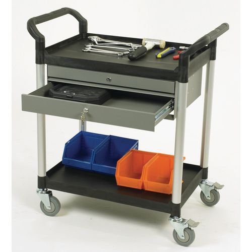 Plastic shelf trolleys with drawers - with 2 shelves and 2 drawers
