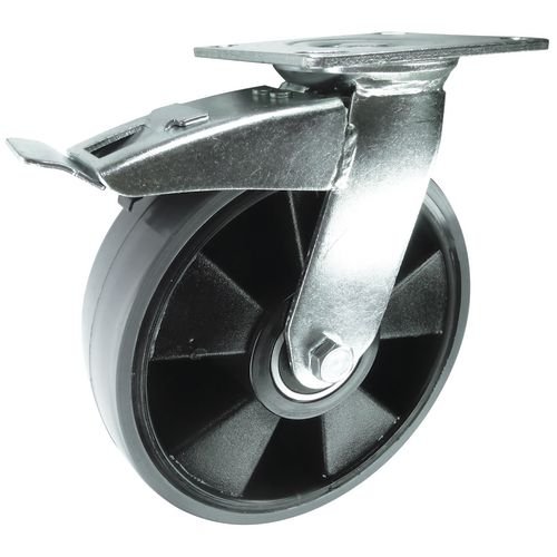 150mm Swivel Braked Castor, Polyurethane Tyred Wheel