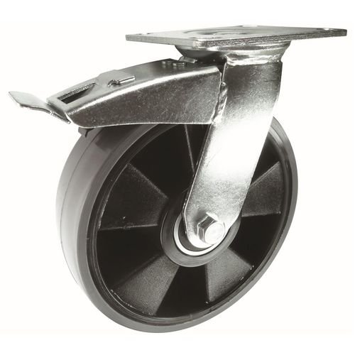 200mm Swivel Braked Castor, Polyurethane Tyred Wheel