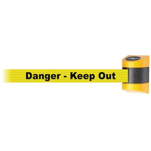 Tensator® Wall mounted retractable barrier with text webbing - Danger keep out message