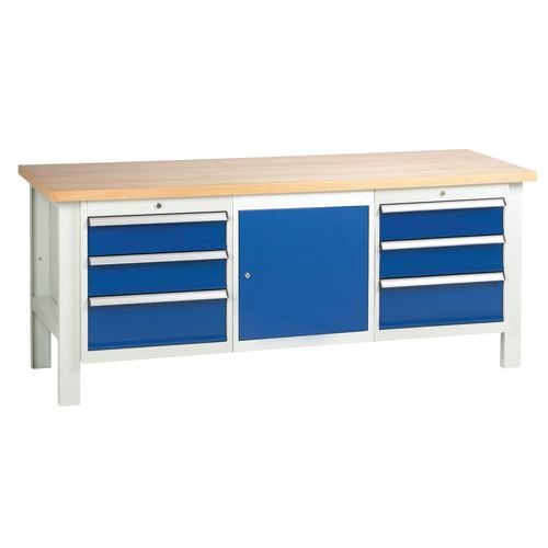 Medium Duty Workbench 2000X650 With Triple Drawer Units & 1 Cupboard