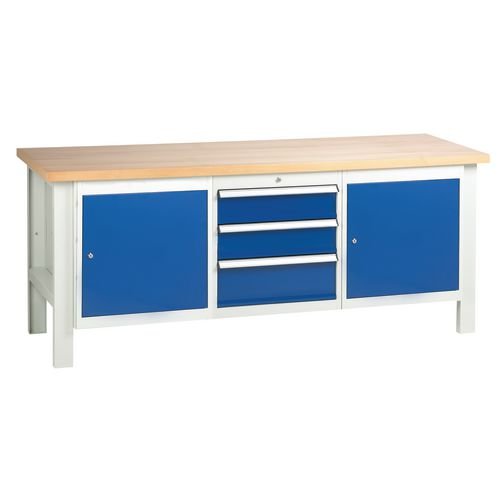 Medium Duty Workbench 2000X650 With 1 Triple Drawer Units & 2 Cupboards