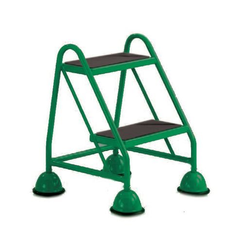 2 Tread Spring Loaded Step, No Handrail, Anti-Slip Treads Green