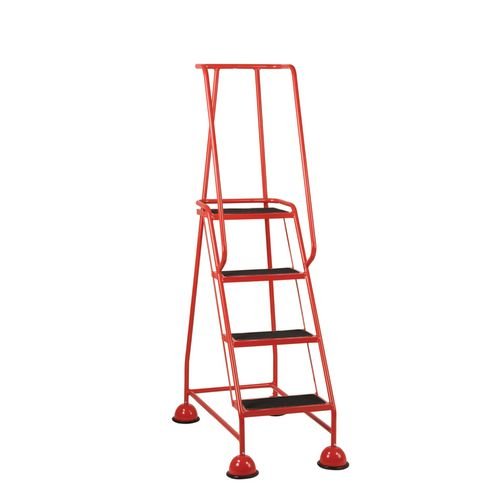 4 Tread Spring Loaded Step, Full Handrail, Anti-Slip Treads Red