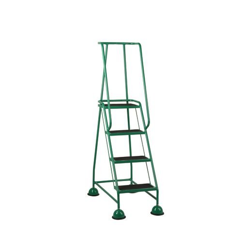 4 Tread Spring Loaded Step, Full Handrail, Anti-Slip Treads Green