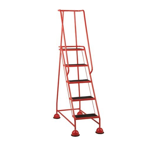 5 Tread Spring Loaded Step, Full Handrail, Anti-Slip Treads Red