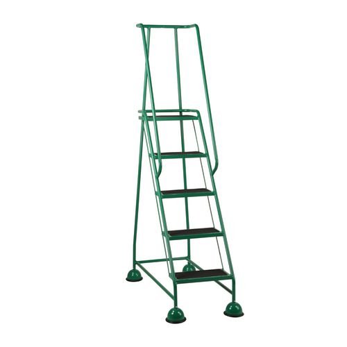 5 Tread Spring Loaded Step, Full Handrail, Anti-Slip Treads Green