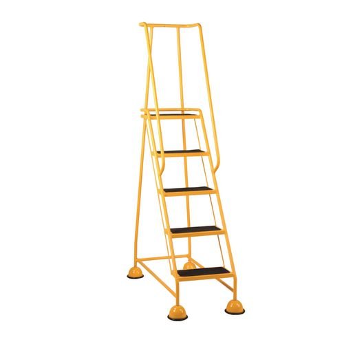 5 Tread Spring Loaded Step, Full Handrail, Anti-Slip Treads Yellow
