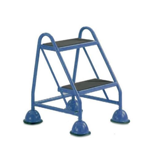 2 Tread Spring Loaded Step, No Handrail, Rubber Treads Light Blue