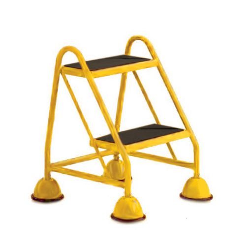 2 Tread Spring Loaded Step, No Handrail, Rubber Treads Yellow