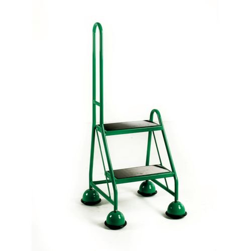 2 Tread Spring Loaded Step, Single Handrail, Rubber Treads Green