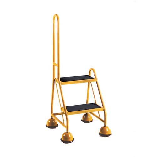 2 Tread Spring Loaded Step, Single Handrail, Rubber Treads Yellow