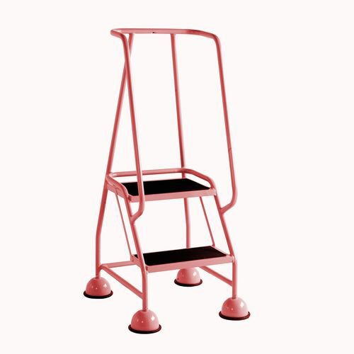 Mobile platform steps with cup feet and full handrail 2 tread in red