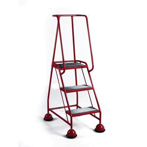 47599SL - Slingsby Mobile 3 Tread Platform Steps With Full Handrail and Cup Feet 125Kg Capacity W380 x D280 x H762mm (Platform) Red - 385135