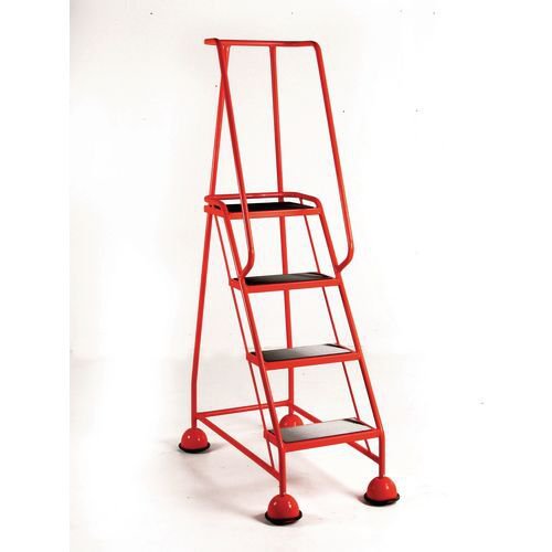 47606SL - Slingsby Mobile 4 Tread Platform Steps With Full Handrail and Cup Feet 125Kg Capacity W380 x D280 x H1016mm (Platform) Red - 385139
