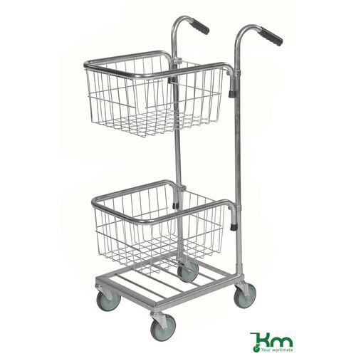 Adjustable mini mail distribution trolley with 2 baskets