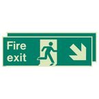 Photoluminescent Sign 'fireexit Down Left / Right' H X W: 300 X 900