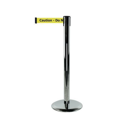 Tensator® Advance retractable barrier system with text webbing -  Polished chrome post with Do not enter message