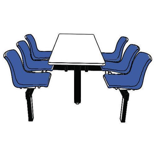 Polypropylene fixed canteen table and chairs -  Self assembly - 6 seats - 1 way access