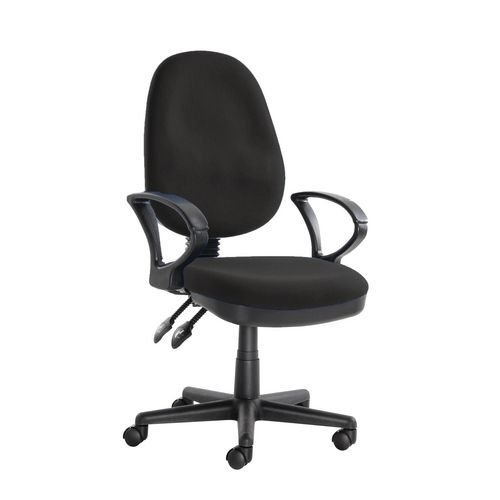 Twin lever operator office chair, with fixed arms, black