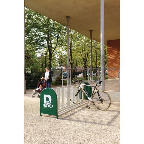 Multi-cycle stand with logo panel - 16 bike capacity