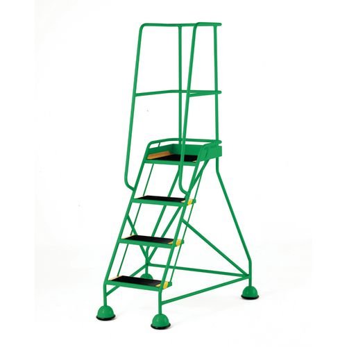 Classic Colour Bs Range Spring Loaded Mobile 4 Tread Step Designed To Conform To Bs En-131 Part 7 - Ribbed Rubber Treads - Colour Green