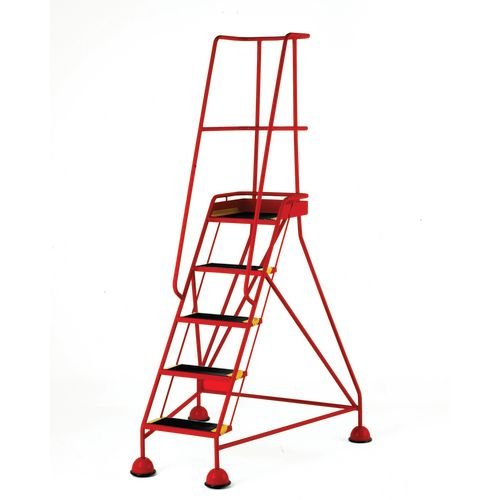 Classic Colour Bs Range Spring Loaded Mobile 5 Tread Step Designed To Conform To Bs En-131 Part 7 - Ribbed Rubber Treads - Colour Red