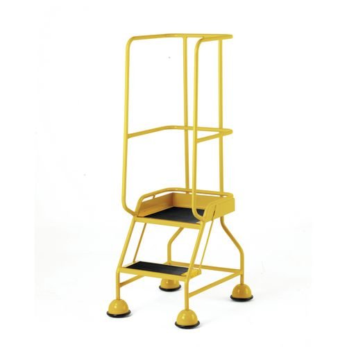 Classic Colour Bs Range Spring Loaded Mobile 2 Tread Step Designed To Conform To Bs En-131 Part 7 - Ribbed Rubber Treads - Colour Yellow