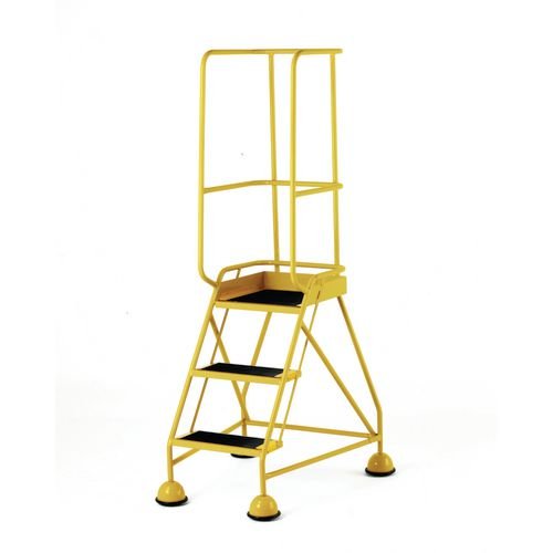 Classic Colour Bs Range Spring Loaded Mobile 3 Tread Step Designed To Conform To Bs En-131 Part 7 - Ribbed Rubber Treads - Colour Yellow