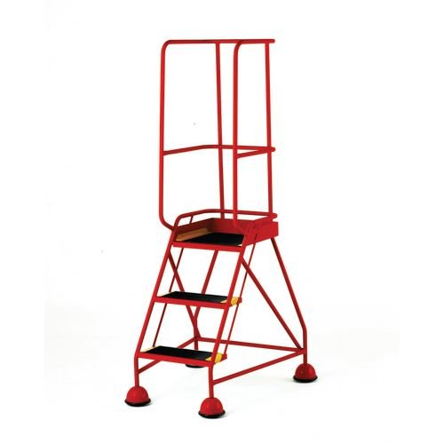 Classic Colour Bs Range Spring Loaded Mobile 3 Tread Step Designed To Conform To Bs En-131 Part 7 - Anti-Slip Treads - Colour Red