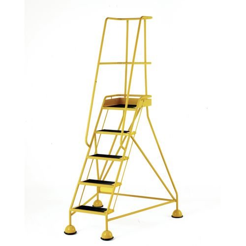 Classic Colour Bs Range Spring Loaded Mobile 5 Tread Step Designed To Conform To Bs En-131 Part 7 - Ribbed Rubber Treads - Colour Yellow