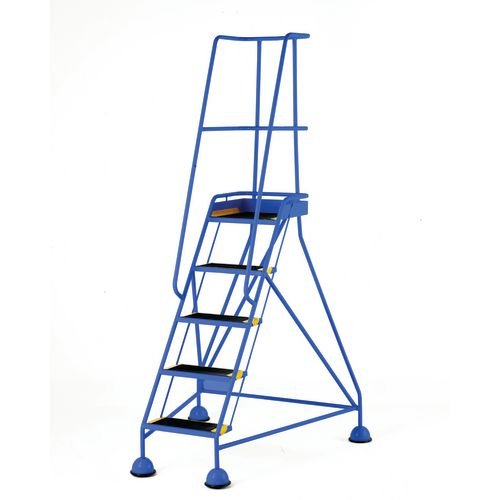 Classic Colour Bs Range Spring Loaded Mobile 5 Tread Step Designed To Conform To Bs En-131 Part 7 - Anti-Slip Treads - Colour Blue