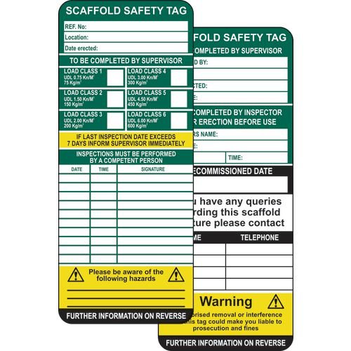 Scaffold Safety Tag Inserts (Pack Of 10)