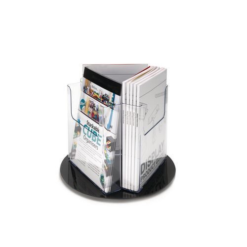 Revolving literature holder with 3 pockets for ? A4 size literature